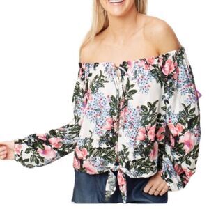 Altar'd State Kildee White Floral Off the Shoulder Crop Top Size Small